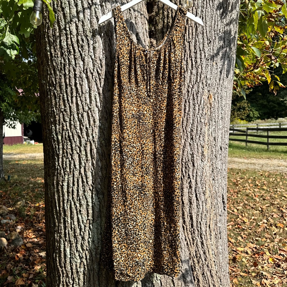 Old Navy Cheetah / Leopard Print Polka Dot Black & Brown Milkmaid Midi Dress